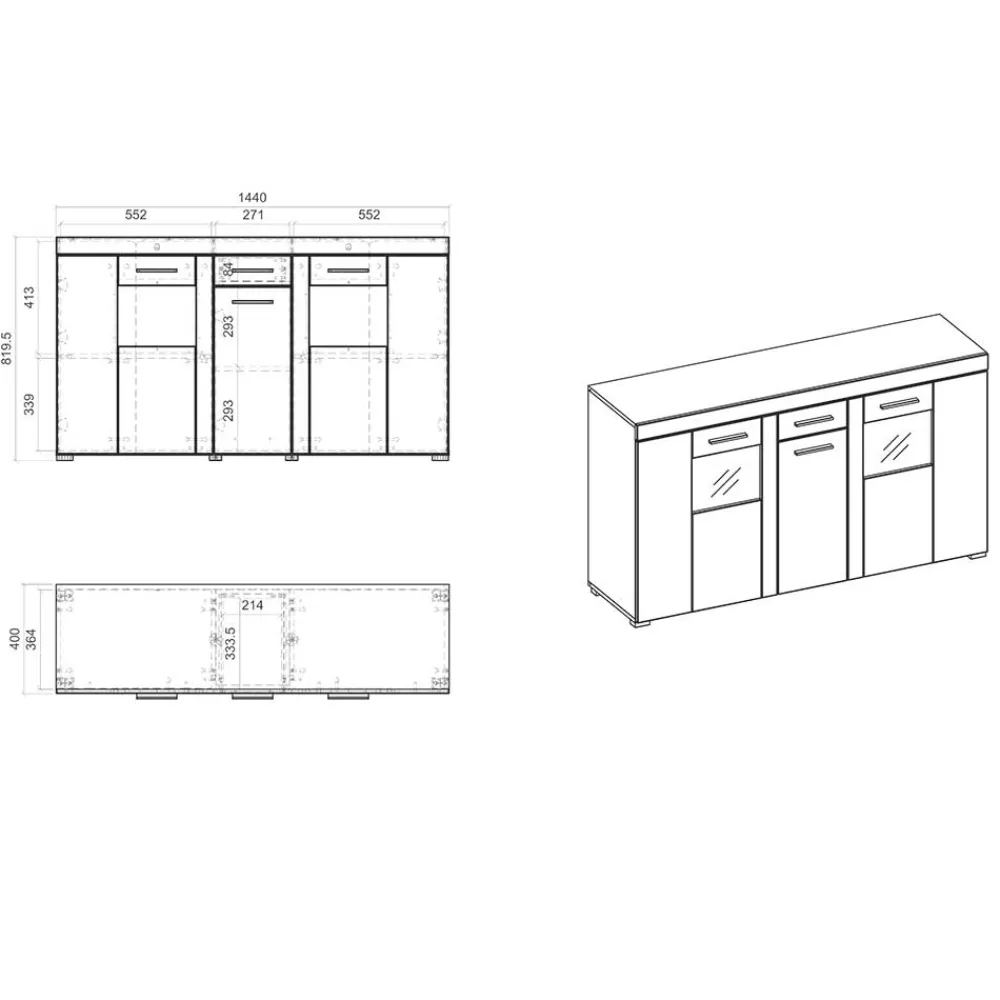 Wohnen Sideboards<144x82x40 cm Hochglanz Sideboard in Weiß - Timmona