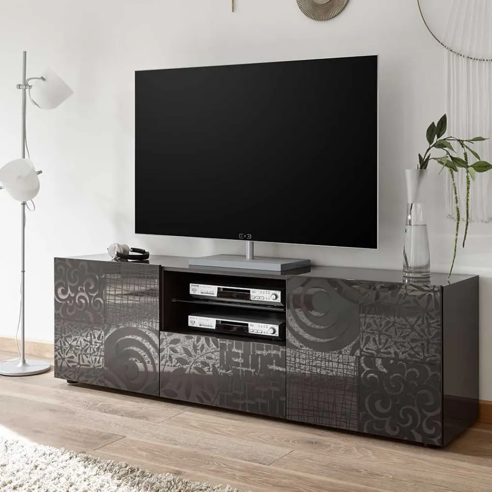 Wohnen Tv & Hifi-Möbel|Lowboards<181x57x42 cm Hochglanz TV Element in Grau - Ipatal I