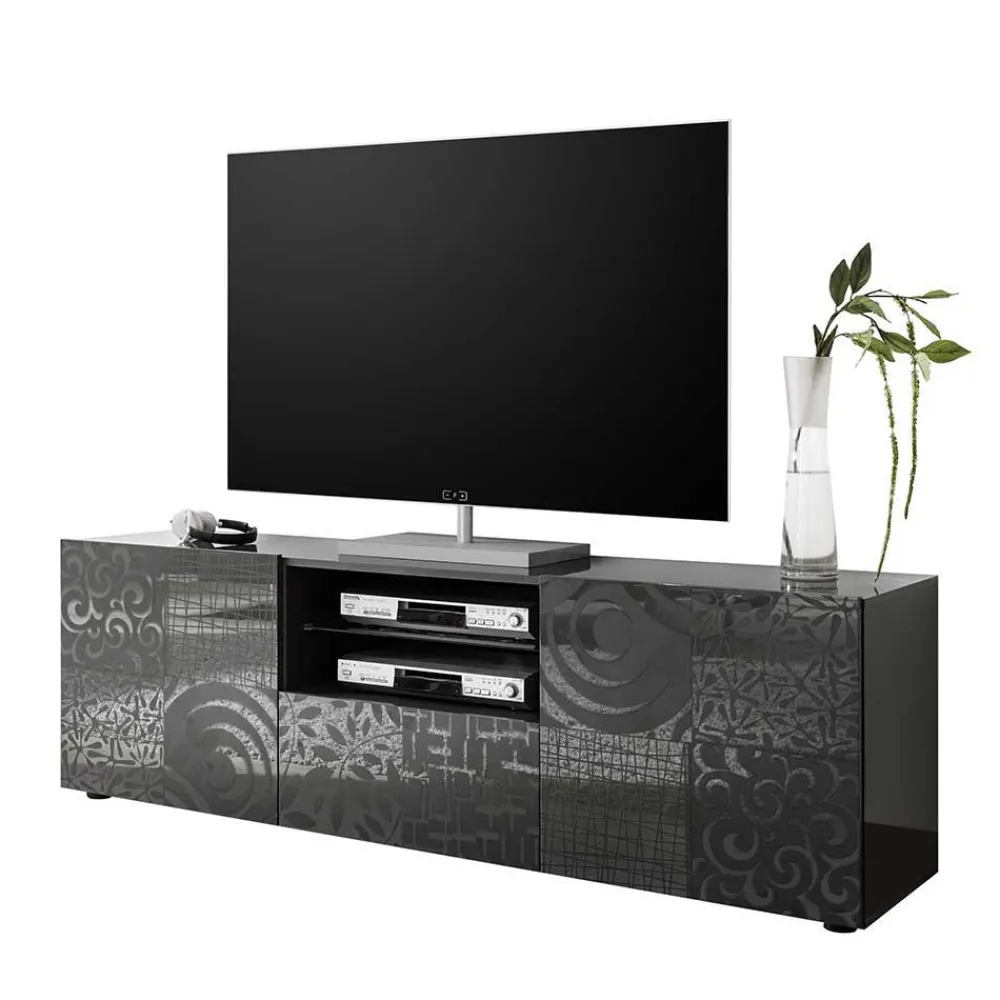Wohnen Tv & Hifi-Möbel|Lowboards<181x57x42 cm Hochglanz TV Element in Grau - Ipatal I