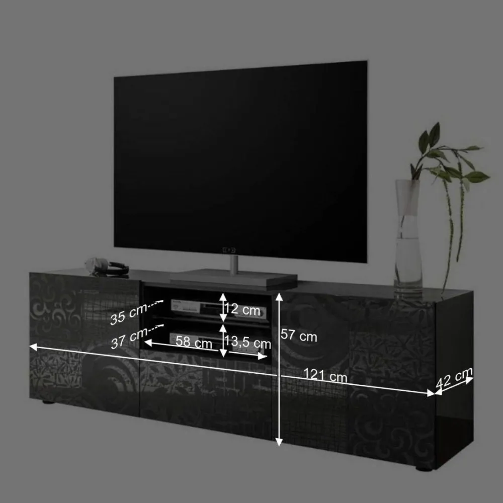 Wohnen Tv & Hifi-Möbel|Lowboards<181x57x42 cm Hochglanz TV Element in Grau - Ipatal I