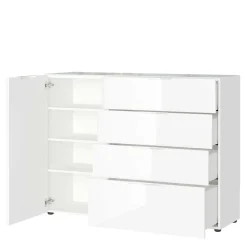 Wohnen Sideboards<134x101x42 cm Kommode in Weiß mit Glas - Rufu