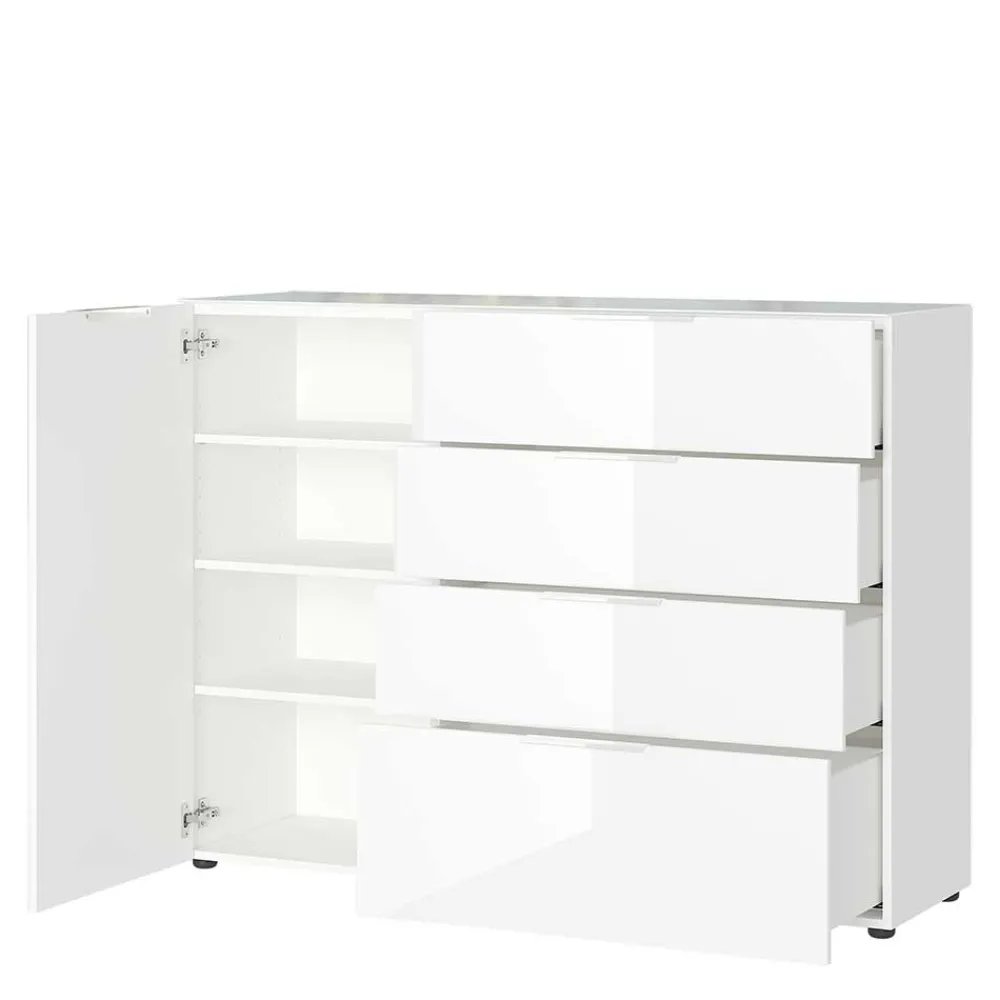 Wohnen Sideboards<134x101x42 cm Kommode in Weiß mit Glas - Rufu