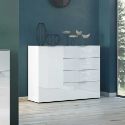 Wohnen Sideboards<134x101x42 cm Kommode in Weiß mit Glas - Rufu