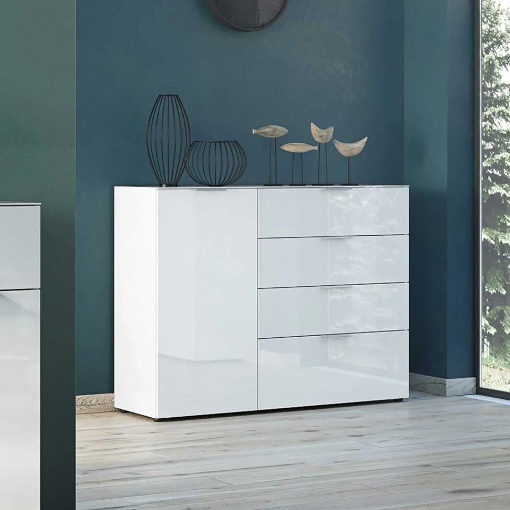 Wohnen Sideboards<134x101x42 cm Kommode in Weiß mit Glas - Rufu