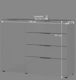 Wohnen Sideboards<134x101x42 cm Kommode in Weiß mit Glas - Rufu
