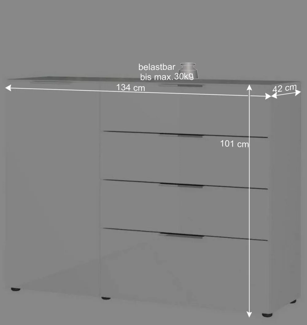Wohnen Sideboards<134x101x42 cm Kommode in Weiß mit Glas - Rufu