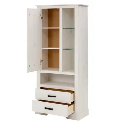 Wohnen Vitrinen<75x170x35 cm Landhaus Schrank in Weiß - Manduza