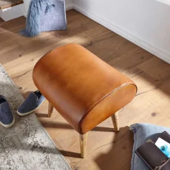 Wohnen Hocker<45x53x40 cm Leder Hocker mit Holzbeinen - Brian