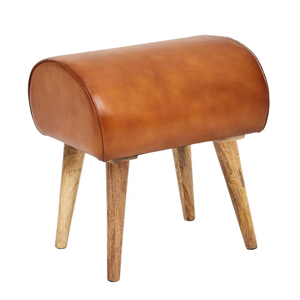 Wohnen Hocker<45x53x40 cm Leder Hocker mit Holzbeinen - Brian
