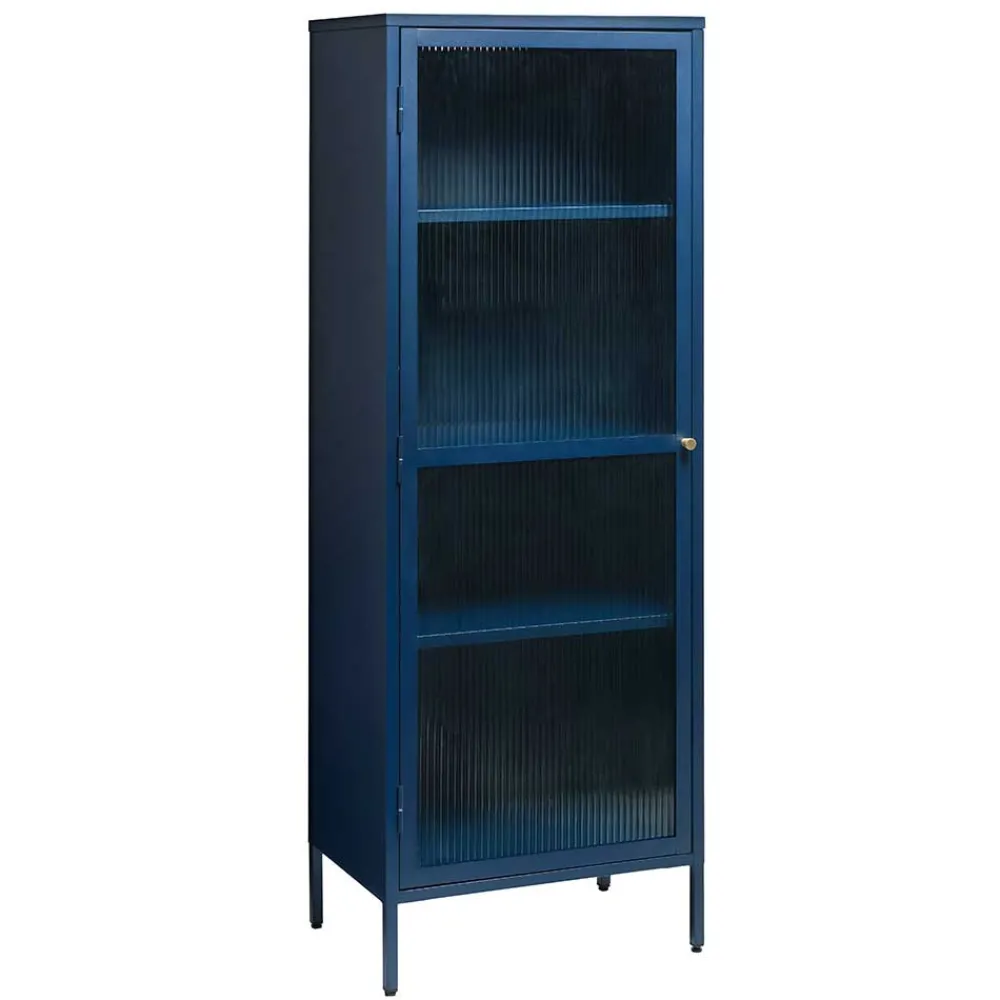 Wohnen Vitrinen<58x160x40 cm Metall Vitrine in Blau - Liseola