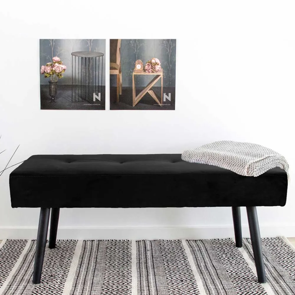 Wohnen Sitzbank<100x44x35 cm Polsterbank in Samt Schwarz - Minael