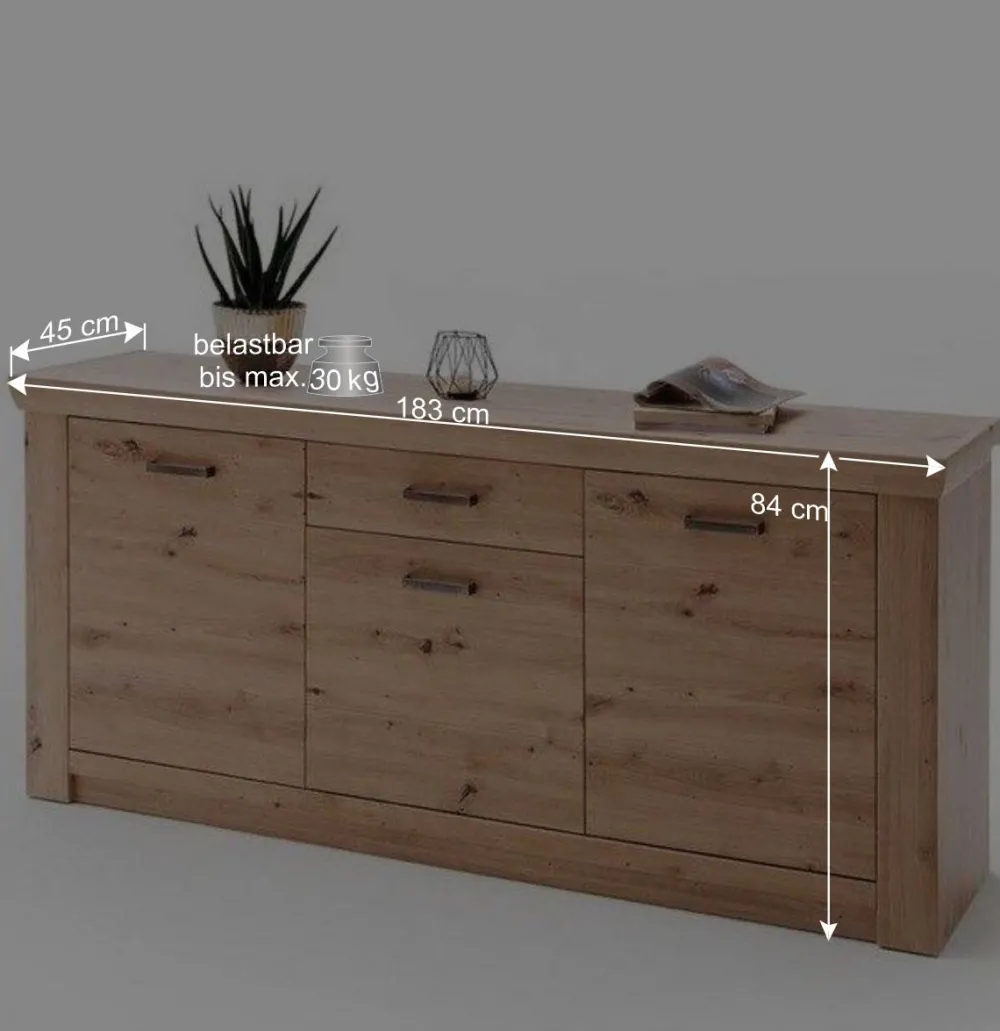Wohnen Sideboards<183x84x45 cm Sideboard in Dekor Eiche - Wykina