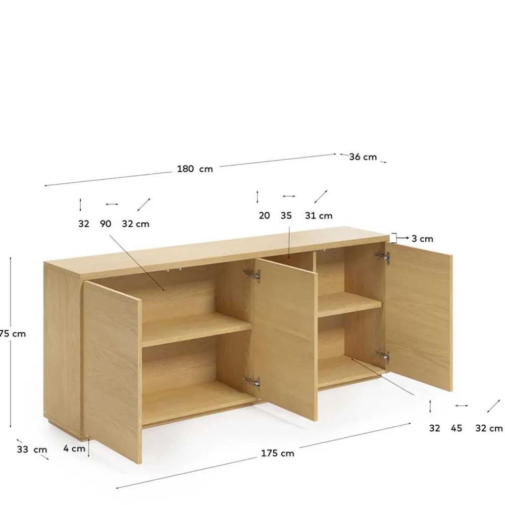 Wohnen Sideboards<180x75x36 cm Sideboard mit drei Türen & Fächern - Elastian