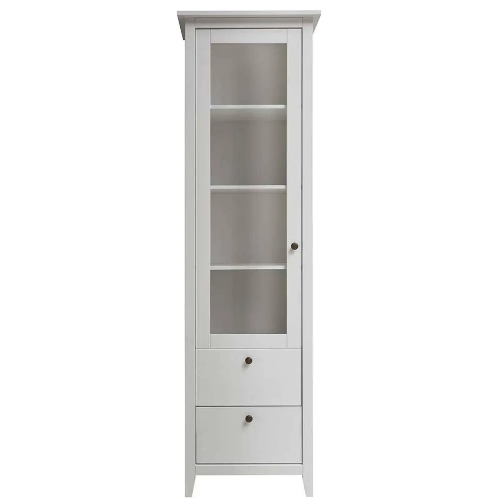 Wohnen Vitrinen<58x200x40 cm Skandi Vitrine in Weiß lackiert - Astinion