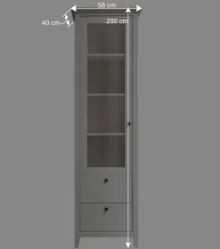 Wohnen Vitrinen<58x200x40 cm Skandi Vitrine in Weiß lackiert - Astinion