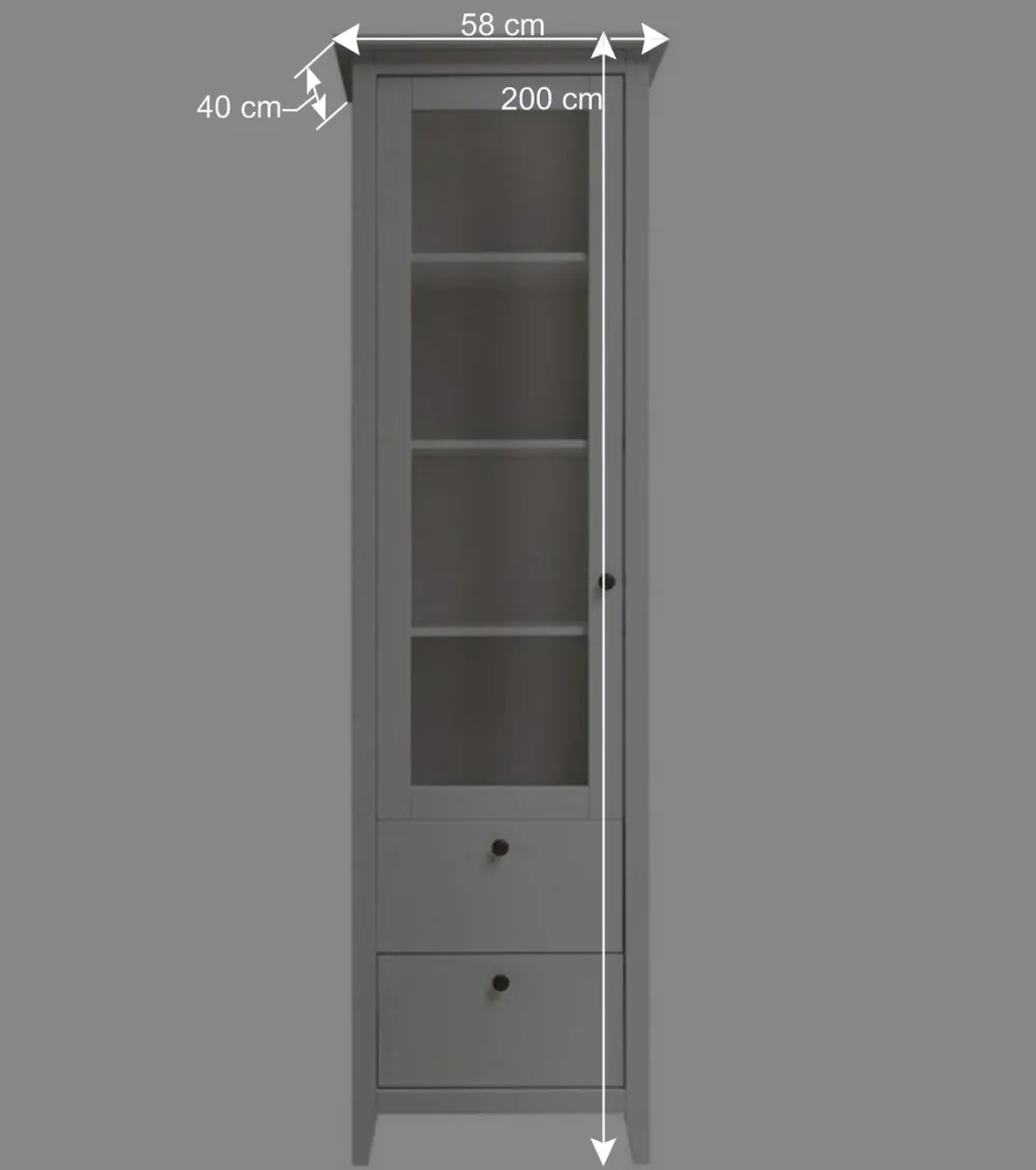 Wohnen Vitrinen<58x200x40 cm Skandi Vitrine in Weiß lackiert - Astinion