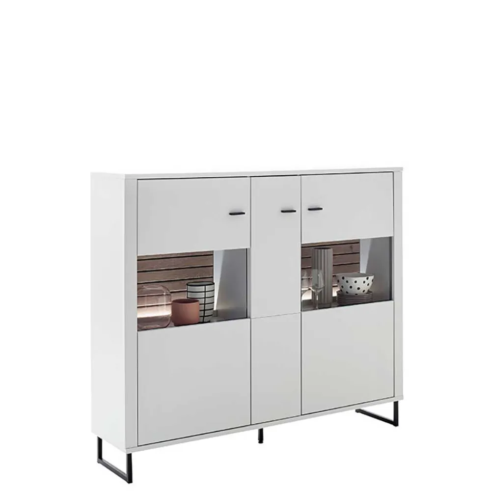 Wohnen Highboards|Kommoden<159x136x37 cm 3-türige Kommode mit Glaseinsätzen - Varzino