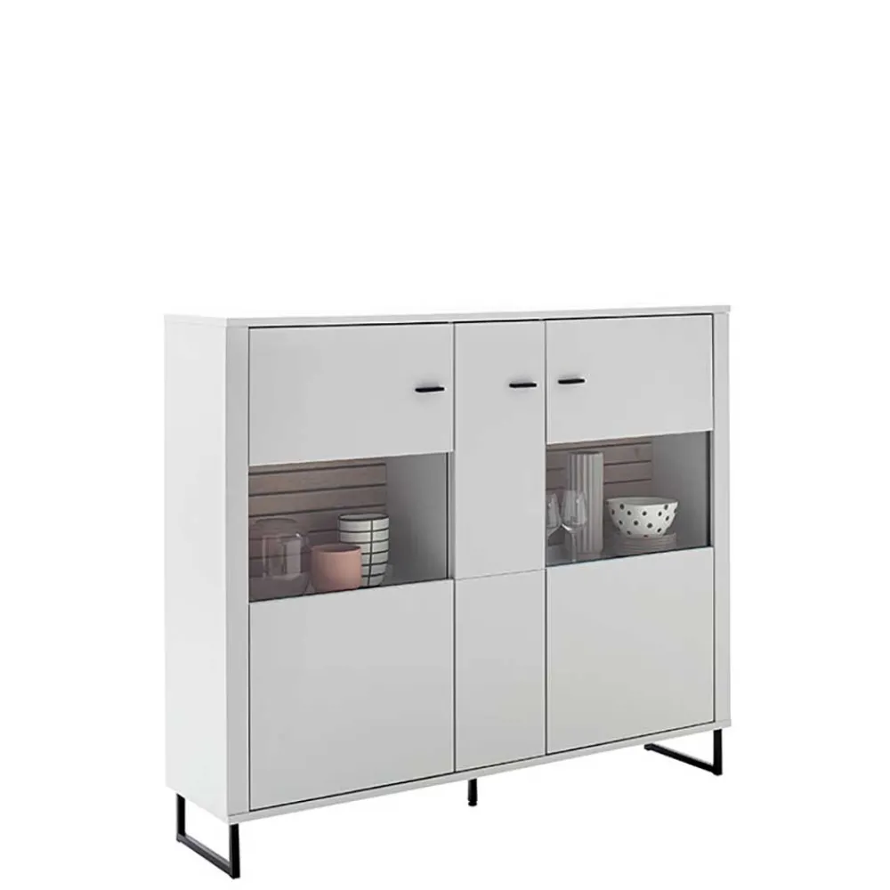 Wohnen Highboards|Kommoden<159x136x37 cm 3-türige Kommode mit Glaseinsätzen - Varzino