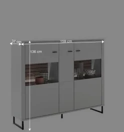 Wohnen Highboards|Kommoden<159x136x37 cm 3-türige Kommode mit Glaseinsätzen - Varzino