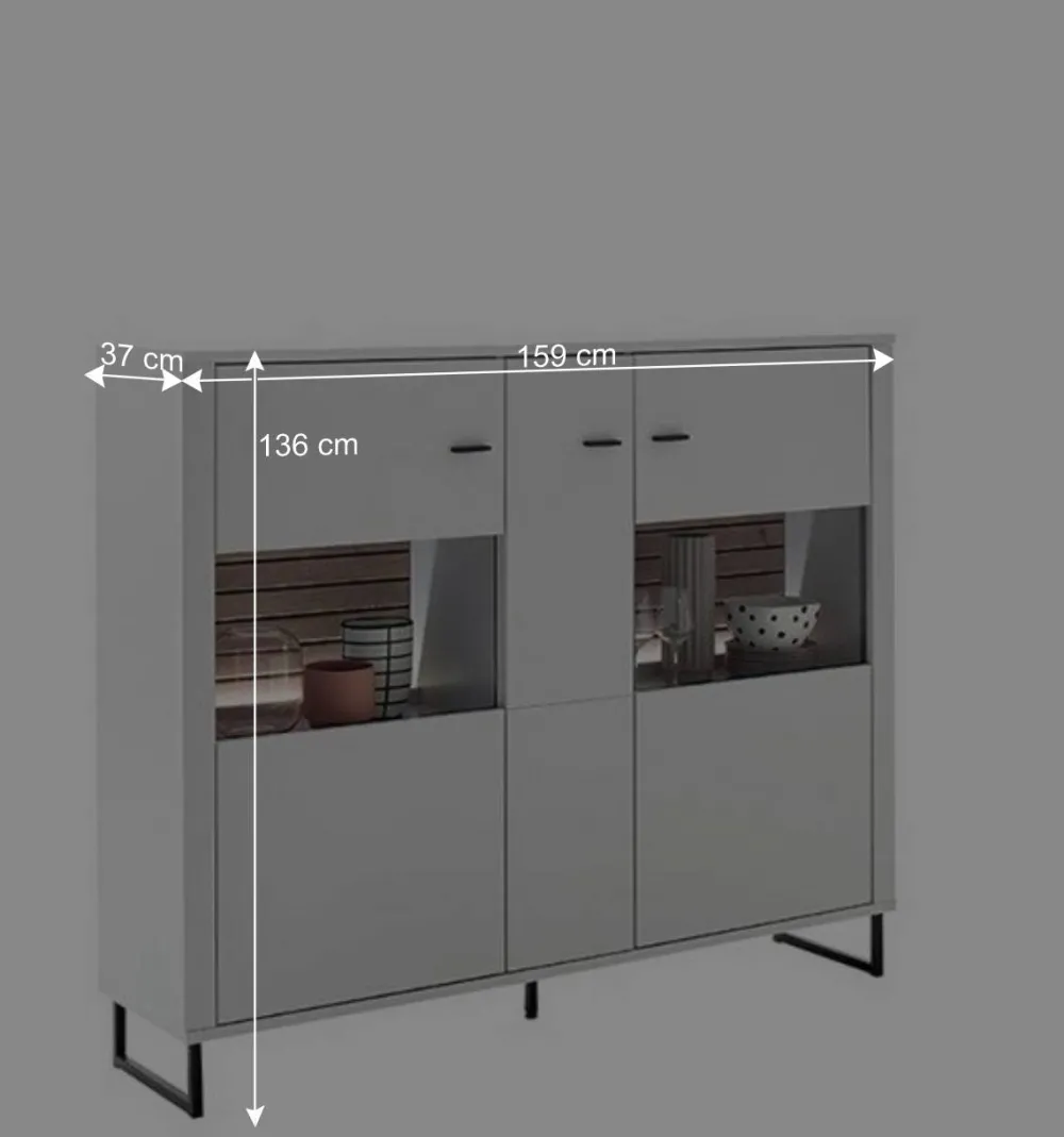 Wohnen Highboards|Kommoden<159x136x37 cm 3-türige Kommode mit Glaseinsätzen - Varzino