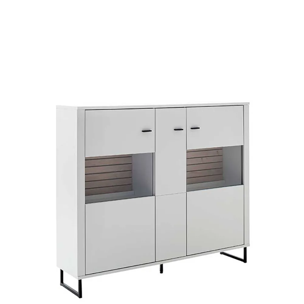 Wohnen Highboards|Kommoden<159x136x37 cm 3-türige Kommode mit Glaseinsätzen - Varzino