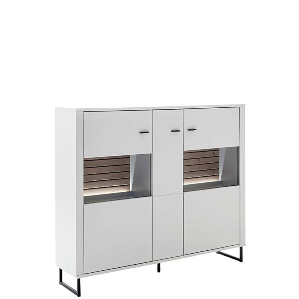Wohnen Highboards|Kommoden<159x136x37 cm 3-türige Kommode mit Glaseinsätzen - Varzino