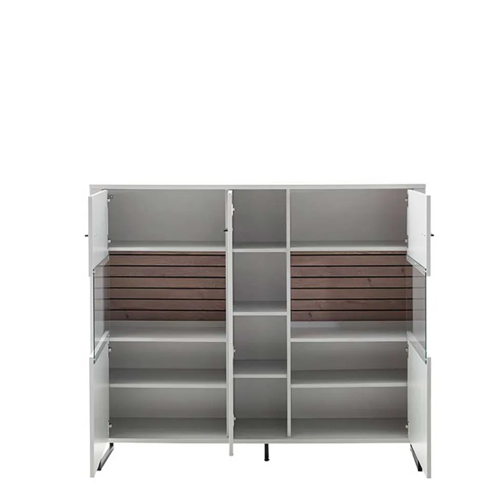 Wohnen Highboards|Kommoden<159x136x37 cm 3-türige Kommode mit Glaseinsätzen - Varzino