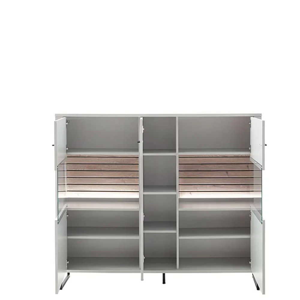 Wohnen Highboards|Kommoden<159x136x37 cm 3-türige Kommode mit Glaseinsätzen - Varzino