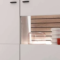Wohnen Highboards|Kommoden<159x136x37 cm 3-türige Kommode mit Glaseinsätzen - Varzino