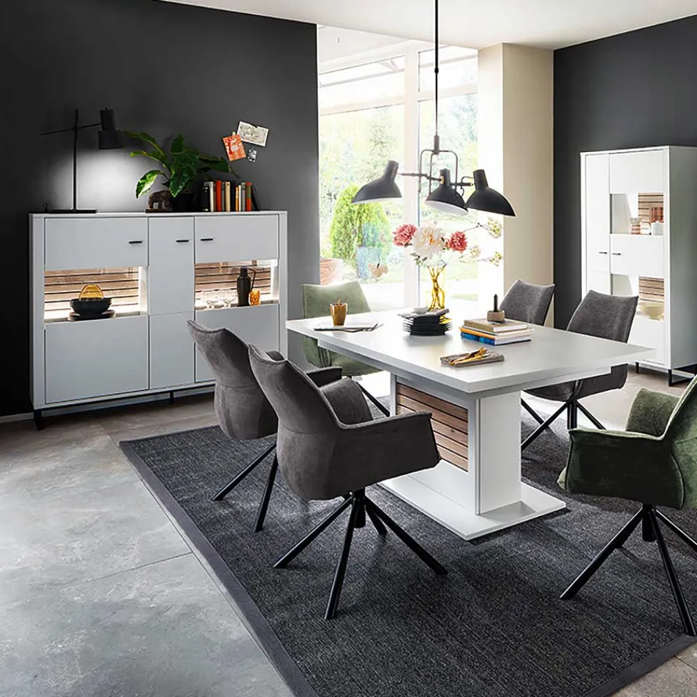 Wohnen Highboards|Kommoden<159x136x37 cm 3-türige Kommode mit Glaseinsätzen - Varzino