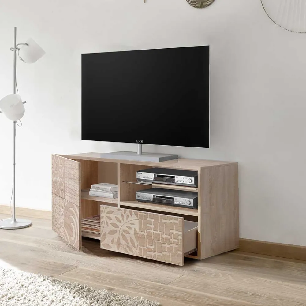 Wohnen Tv & Hifi-Möbel|Lowboards<121x57x42 cm TV Board in Dekor Eiche Sonoma - Bielvas