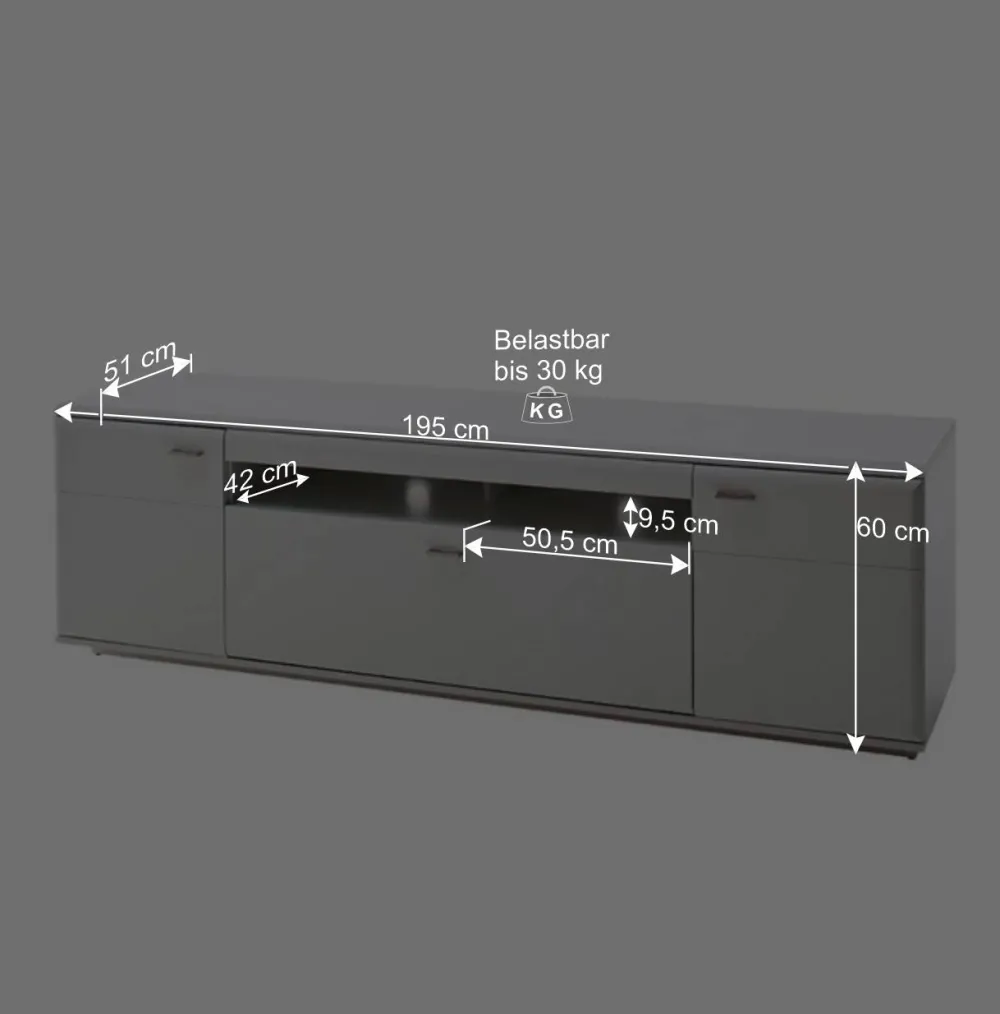 Wohnen Tv & Hifi-Möbel|Lowboards<195x60x51 cm TV Board Unterschrank in Weiß - Hazime