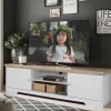 Wohnen Tv & Hifi-Möbel|Lowboards<160x45x40 cm TV Schrank in Weiß & Eichefarben - Akedra