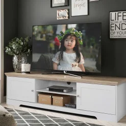 Wohnen Tv & Hifi-Möbel|Lowboards<160x45x40 cm TV Schrank in Weiß & Eichefarben - Akedra