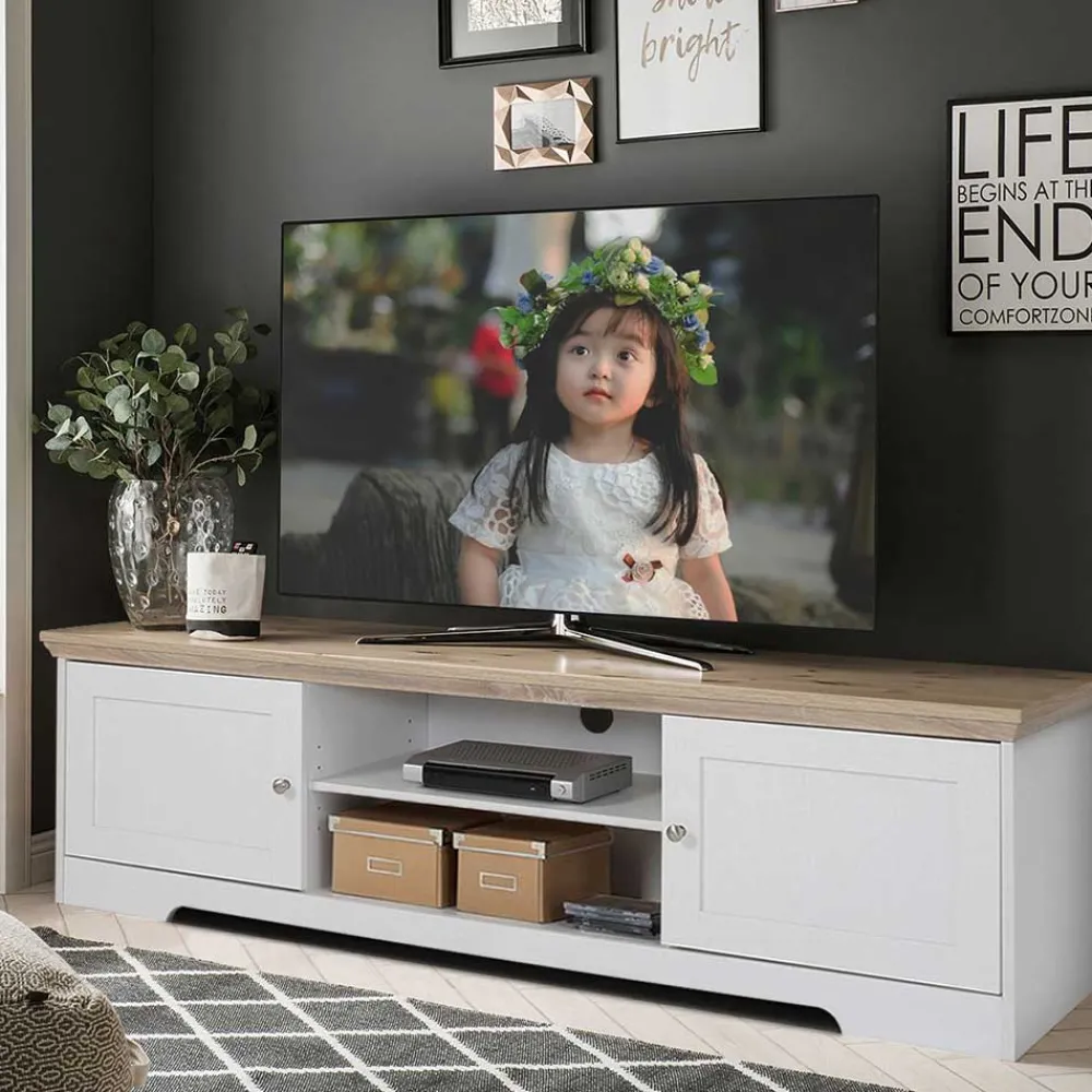 Wohnen Tv & Hifi-Möbel|Lowboards<160x45x40 cm TV Schrank in Weiß & Eichefarben - Akedra
