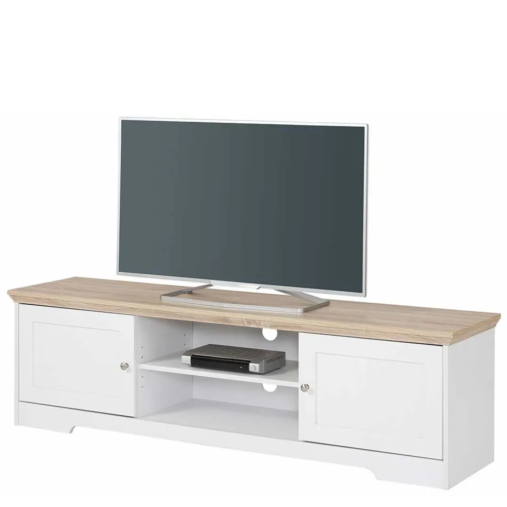 Wohnen Tv & Hifi-Möbel|Lowboards<160x45x40 cm TV Schrank in Weiß & Eichefarben - Akedra