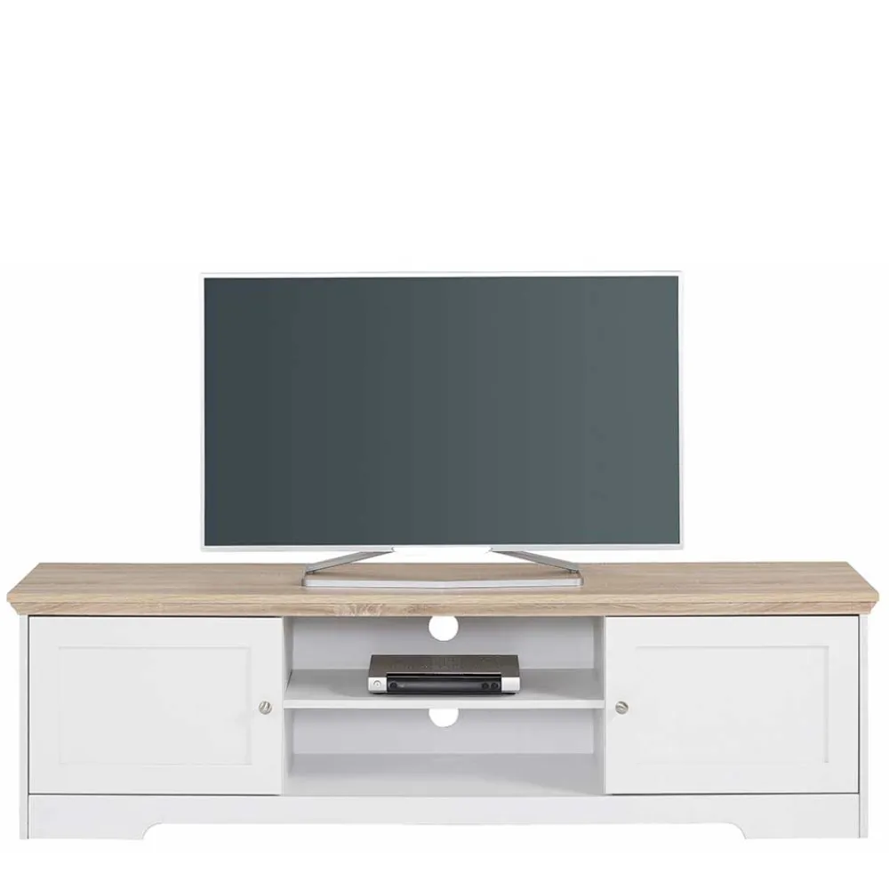 Wohnen Tv & Hifi-Möbel|Lowboards<160x45x40 cm TV Schrank in Weiß & Eichefarben - Akedra