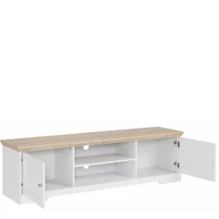 Wohnen Tv & Hifi-Möbel|Lowboards<160x45x40 cm TV Schrank in Weiß & Eichefarben - Akedra