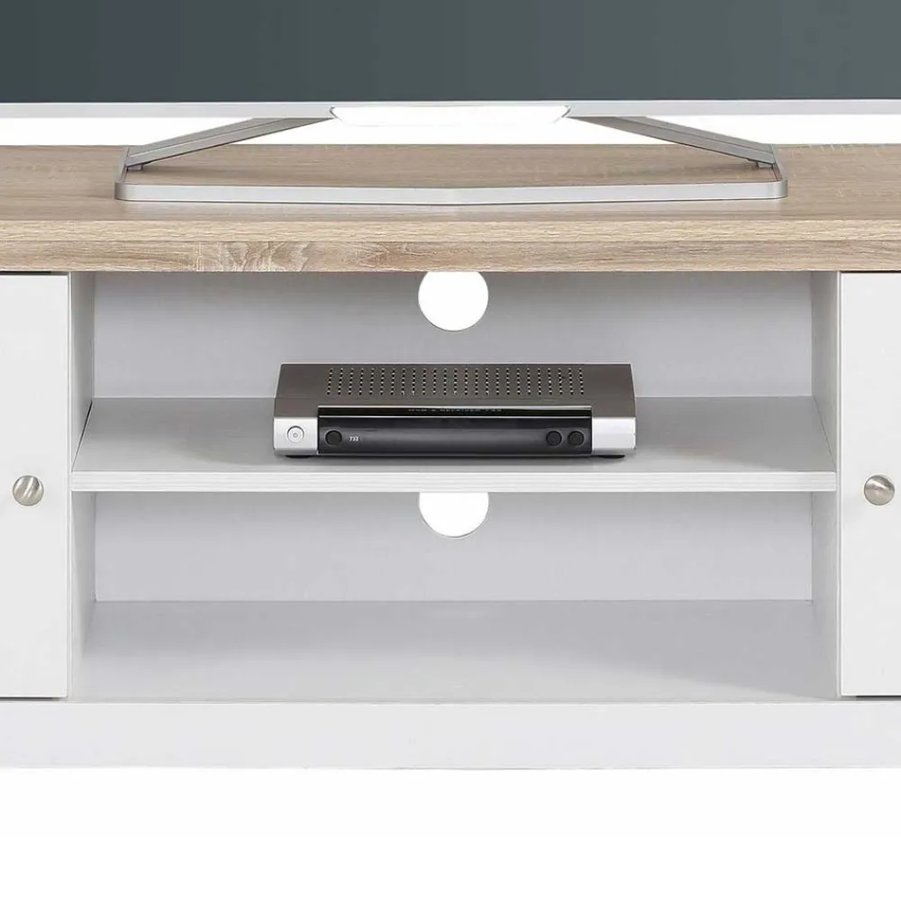 Wohnen Tv & Hifi-Möbel|Lowboards<160x45x40 cm TV Schrank in Weiß & Eichefarben - Akedra