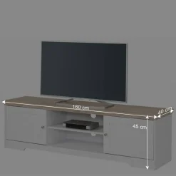Wohnen Tv & Hifi-Möbel|Lowboards<160x45x40 cm TV Schrank in Weiß & Eichefarben - Akedra
