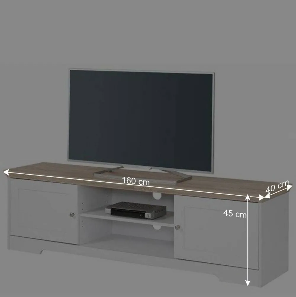 Wohnen Tv & Hifi-Möbel|Lowboards<160x45x40 cm TV Schrank in Weiß & Eichefarben - Akedra