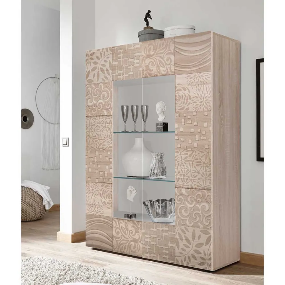 Wohnen Vitrinen<121x166x42 cm Vitrine mit Muster Print Front - Bielvas