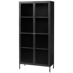Wohnen Vitrinen<90x190x40 cm Vitrinenschrank aus schwarzem Metall - Gulliver