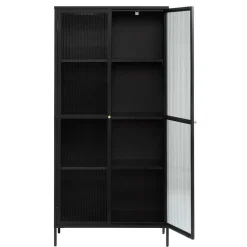 Wohnen Vitrinen<90x190x40 cm Vitrinenschrank aus schwarzem Metall - Gulliver