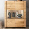 Wohnen Highboards|Vitrinen<99x127x42 cm Wildeiche Highboard mit Rauchglas Einsätzen - Cibao