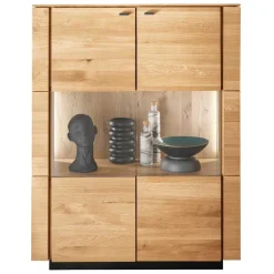 Wohnen Highboards|Vitrinen<99x127x42 cm Wildeiche Highboard mit Rauchglas Einsätzen - Cibao