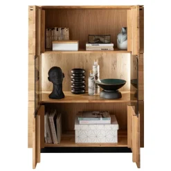 Wohnen Highboards|Vitrinen<99x127x42 cm Wildeiche Highboard mit Rauchglas Einsätzen - Cibao