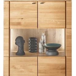 Wohnen Highboards|Vitrinen<99x127x42 cm Wildeiche Highboard mit Rauchglas Einsätzen - Cibao