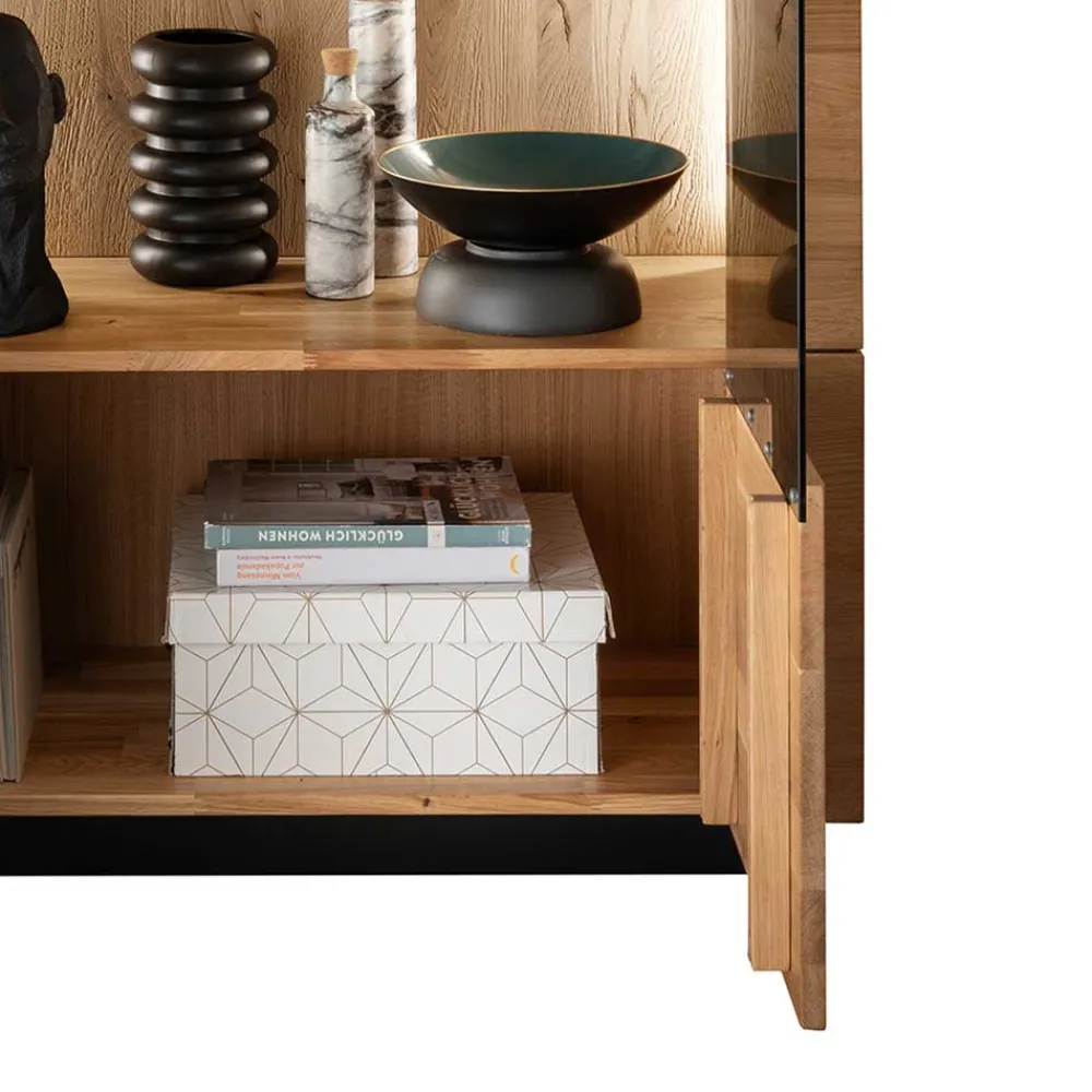 Wohnen Highboards|Vitrinen<99x127x42 cm Wildeiche Highboard mit Rauchglas Einsätzen - Cibao