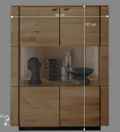 Wohnen Highboards|Vitrinen<99x127x42 cm Wildeiche Highboard mit Rauchglas Einsätzen - Cibao